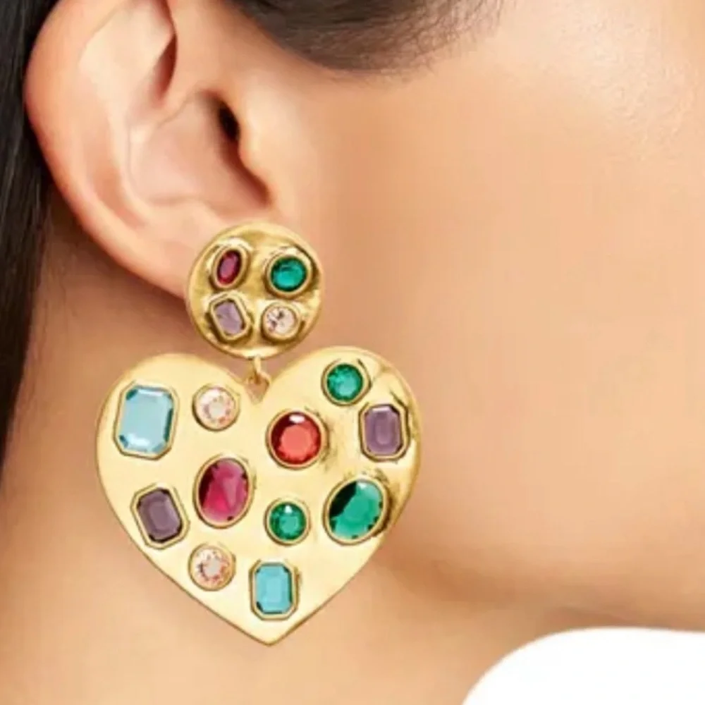 NEW Lele Sadoughi Rainbow Pop Heart Crystal Earrings - Picture 3 of 3